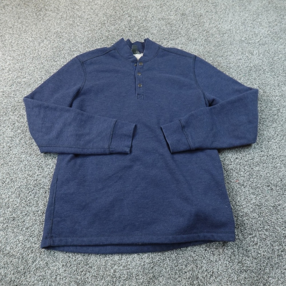 Eddie Bauer Sweater Mens MT Blue Waffle Knit Sherpa Fleece Lined Henley Pullover